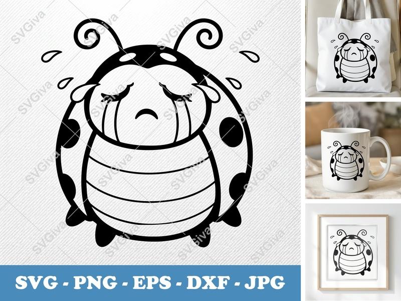 Ladybug Crying SVG | Sad Ladybug PNG EPS DXF | Emotional Cartoon Bug Cut File for Cricut Silhouette