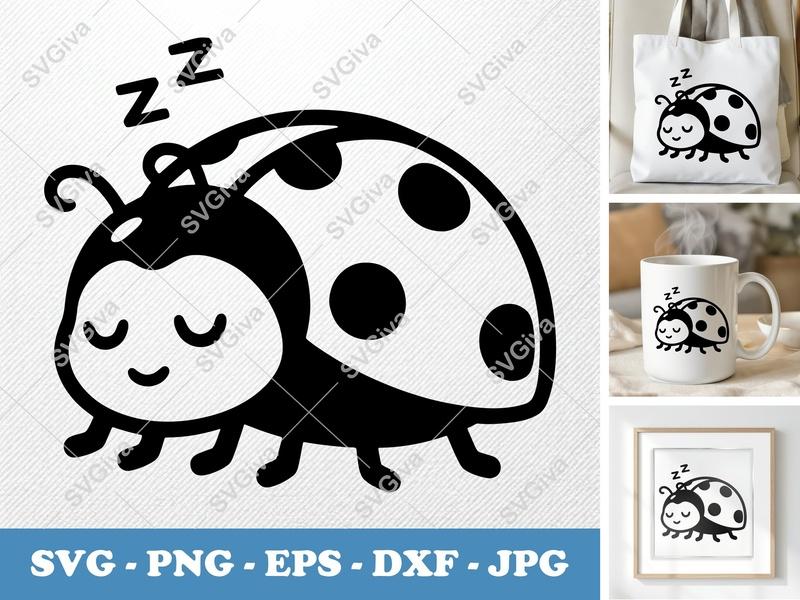 Ladybug Sleeping SVG | Cute Cartoon Bug PNG EPS DXF | Cricut & Silhouette Cut File | Modern Clean Design