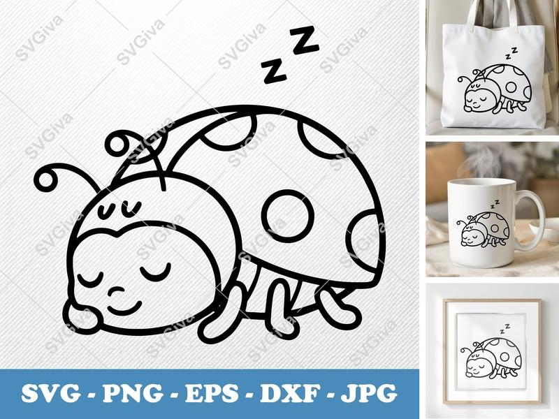 Ladybug Sleeping SVG | Friendly Rounded Body Bean-Shaped Cut File | PNG DXF EPS | Cricut Silhouette | Cute Insect Vector