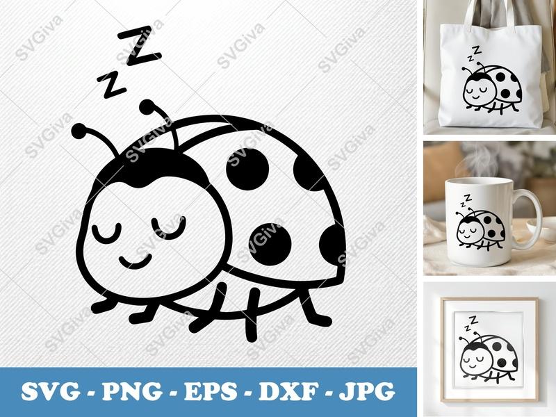 Ladybug Sleeping SVG PNG DXF EPS | Cute Bug Cut File for Cricut Silhouette | Insect Vector Art