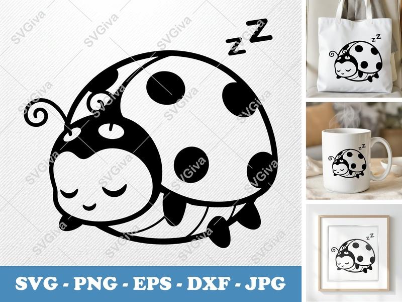 Ladybug Sleeping SVG PNG EPS DXF | Cute Ladybird Zzz Nap | Cricut Silhouette Cut File Vector Clipart