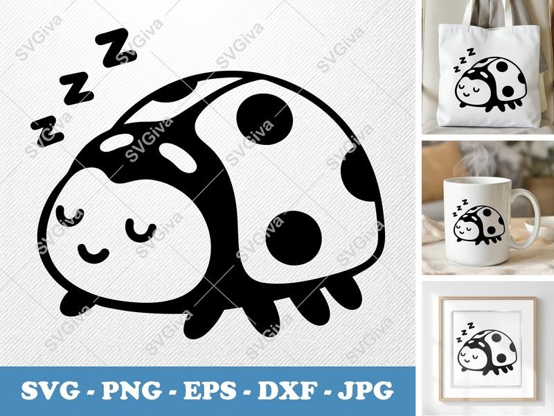 Ladybug Sleeping SVG | Puffy Soft Forms | PNG DXF EPS | Cricut Silhouette File