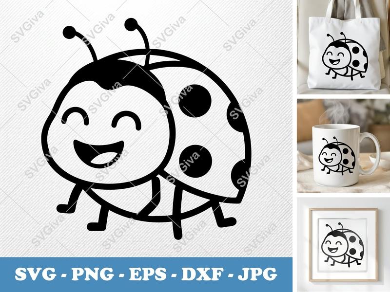 Ladybug Smiling Happily SVG PNG DXF EPS Cricut Silhouette Cut File