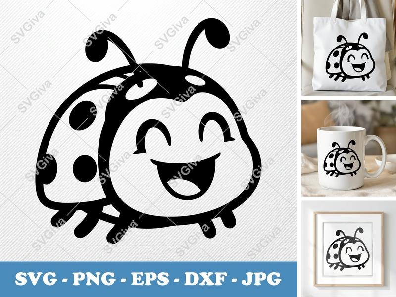 Ladybug Smiling Happily SVG | Puffy Soft Shapes Cut File | PNG DXF EPS | Cricut Silhouette Ready