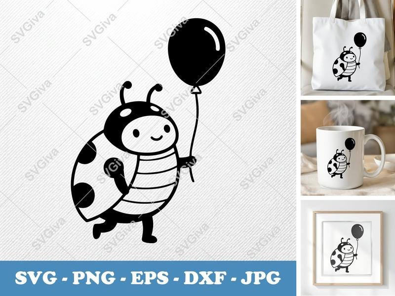 Ladybug SVG | Cute Balloon Animal Clip Art | PNG EPS DXF for Cricut, Silhouette, Kids Crafts, Party Decor