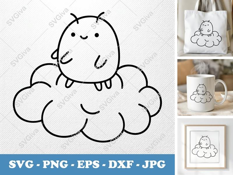 Ladybug SVG | Cute Cartoon Bug on Cloud Cut File | PNG EPS DXF | Cricut Silhouette Vector Art