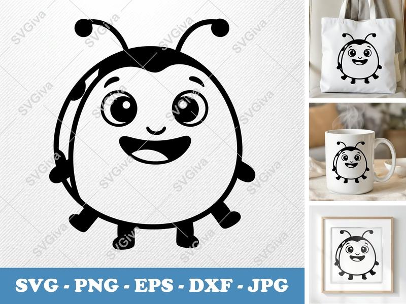 Ladybug SVG, Cute Cartoon Ladybird, Modern Insect Design | PNG EPS DXF for Cricut, Silhouette Cut File