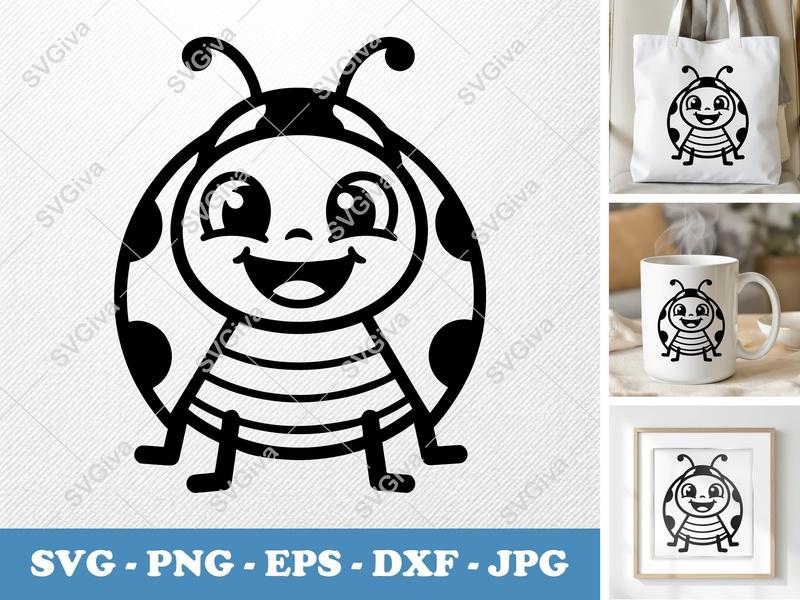Ladybug SVG, Happy Ladybug Clipart, Cute Insect Vector, PNG EPS DXF | Cricut & Silhouette Cut File