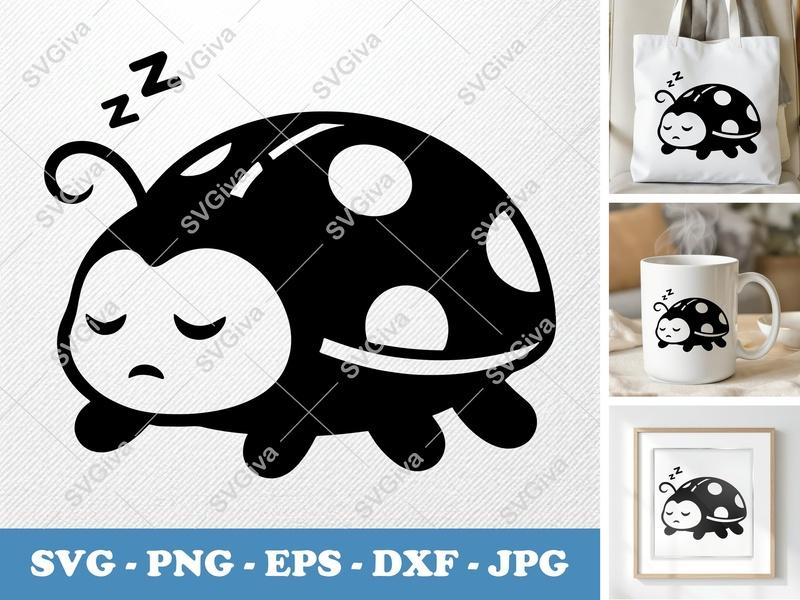 Ladybug SVG Sleeping Cartoon | Cute Bug PNG EPS DXF | Cricut Silhouette File | Modern Insect Clipart Design