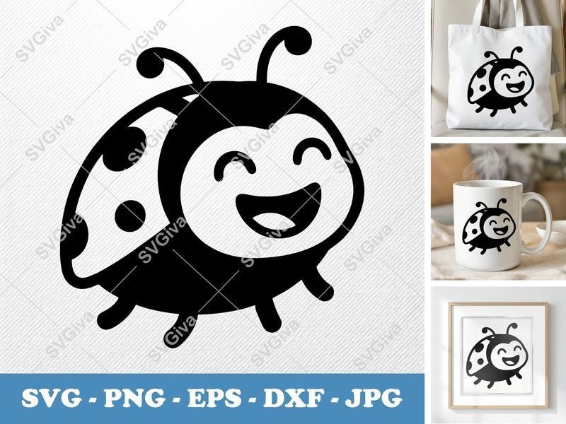 Ladybug SVG | Smiling Happy Lady Beetle Clipart | PNG EPS DXF for Cricut, Silhouette | Cute Bug Vector Cut File