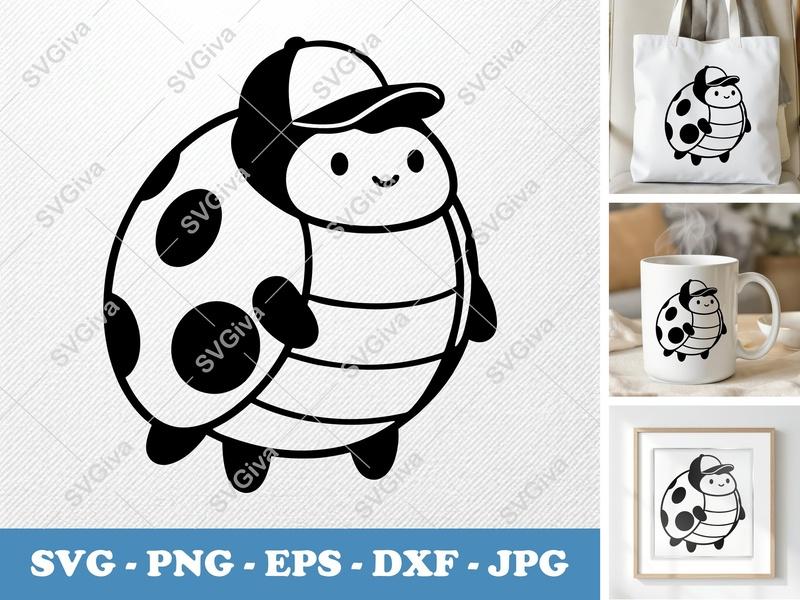 Ladybug SVG with Hat | Cute Modern Insect Design, PNG EPS DXF for Cricut, Silhouette