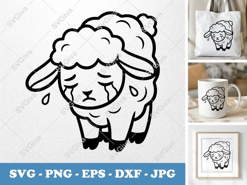 Lamb Crying SVG | Sad Sheep PNG EPS DXF | Cute Animal Clipart for Cricut & Silhouette