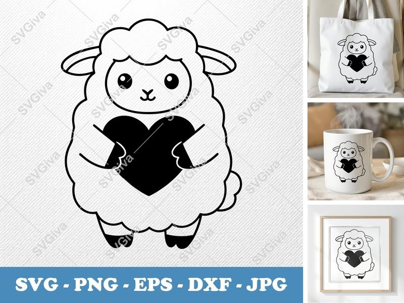 Lamb Holding Heart SVG | Puffy Soft Forms | PNG DXF EPS | Cricut Silhouette File