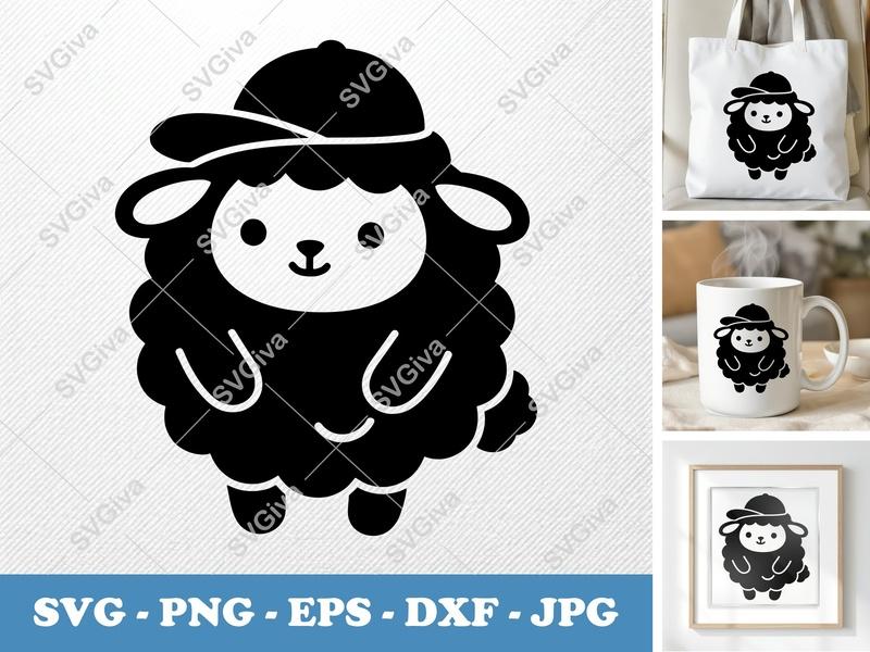 Lamb in a Cap SVG, Puffy Soft Shapes PNG DXF EPS | Cricut Silhouette File