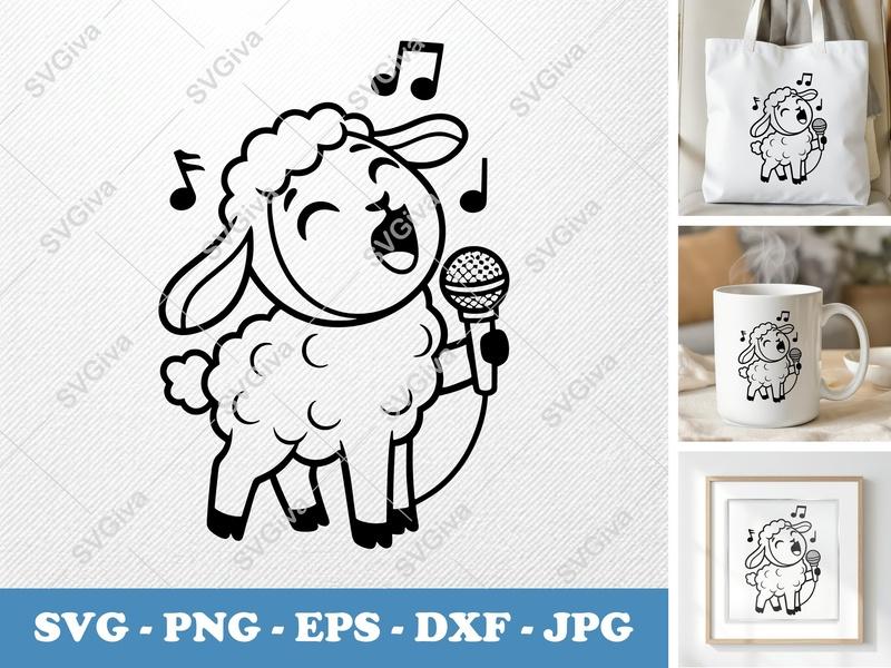 Lamb Singing SVG | Friendly Rounded Bean-Shaped Design | PNG DXF EPS | Cricut Silhouette File