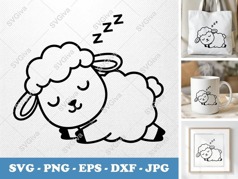 Lamb Sleeping SVG | Cute Sheep Cut File | Modern Nursery Decor | PNG EPS DXF for Cricut & Silhouette