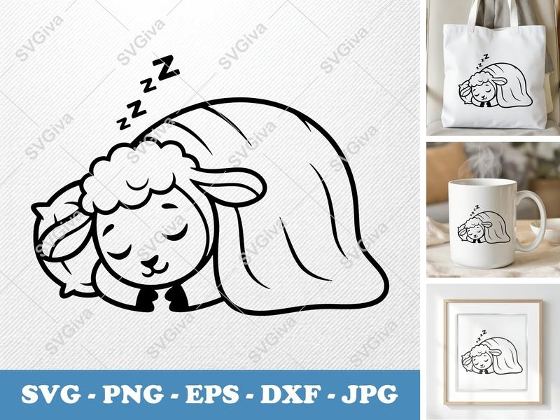 Lamb Sleeping SVG | Friendly Bean-Shaped Cut File | Cricut Silhouette | PNG DXF EPS