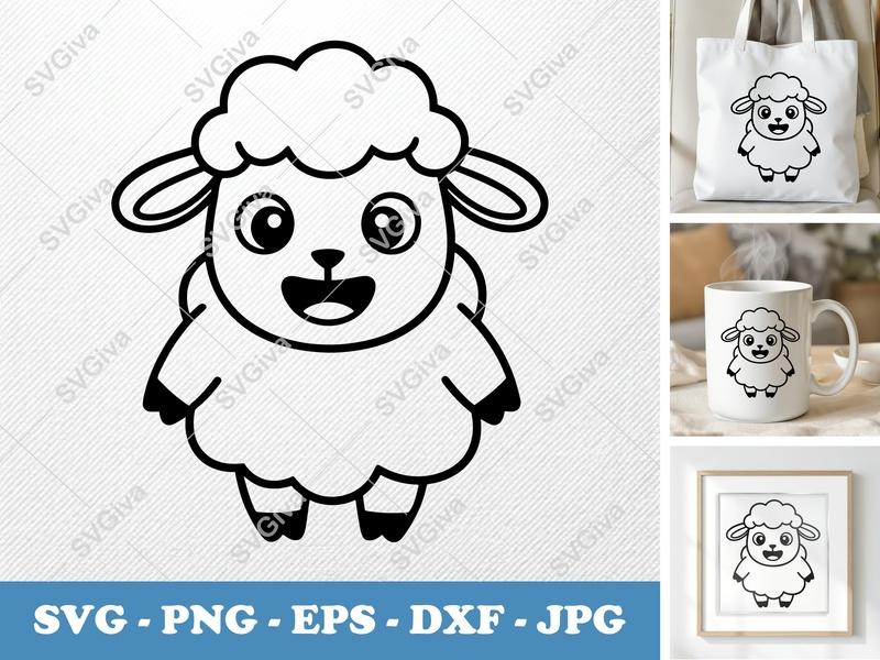 Lamb SVG Cut File | Cute Cartoon Sheep Clipart | Digital Download for Cricut & Silhouette | PNG EPS DXF Vector