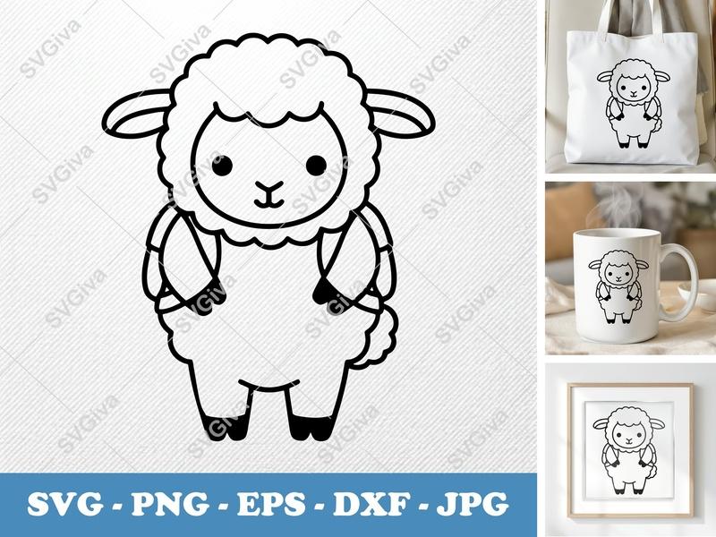 Lamb SVG Cut File | Cute Modern Minimalist Sheep Clipart | PNG EPS DXF for Cricut & Silhouette Vinyl Decal Nursery