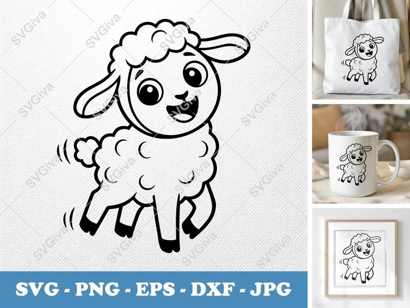 Lamb SVG, Smiling Happily Bean-Shaped Friendly Design | PNG DXF EPS | Cricut Silhouette File