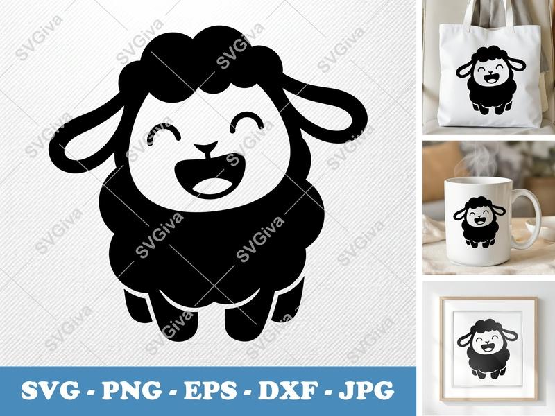 Lamb SVG, Smiling Happy Lamb, Puffy Shape Pillow-Soft Design, PNG DXF EPS, Cricut Silhouette