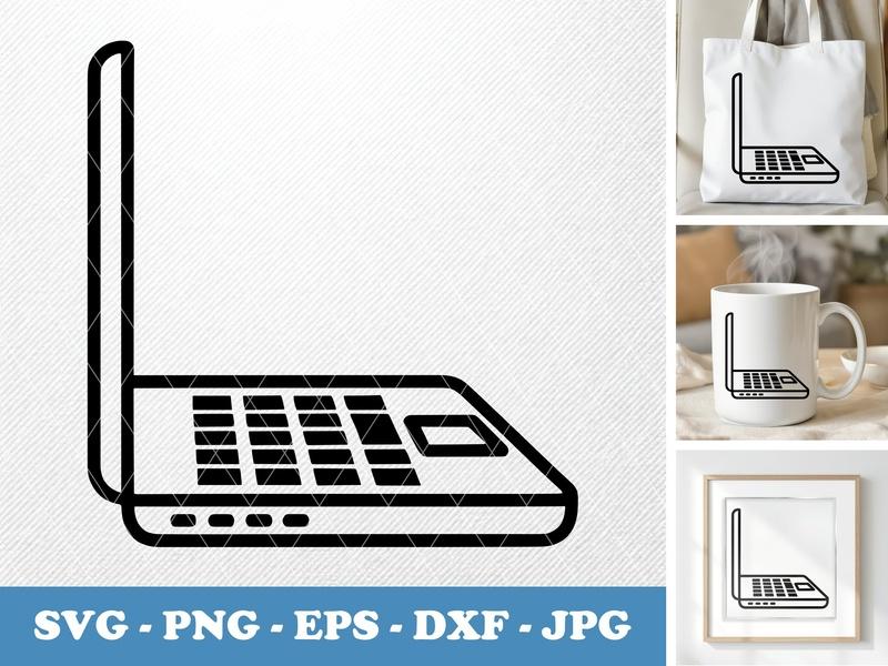 Laptop in side view profile SVG | Bold Outline Computer Clipart, Workspace Icon, PNG EPS DXF for Cricut, Silhouette