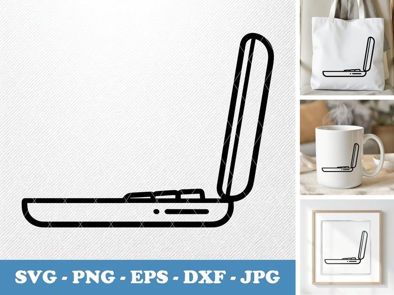 Laptop in side view profile SVG | Rounded Bean Shape Icon | PNG EPS DXF | Cricut Silhouette Cut File | Workspace Computer