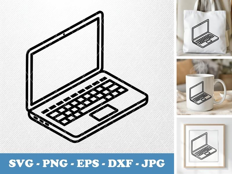 Laptop isometric angle SVG | Bold Outline Icon, Computer Clipart, Workspace Vector, PNG EPS DXF for Cricut Silhouette