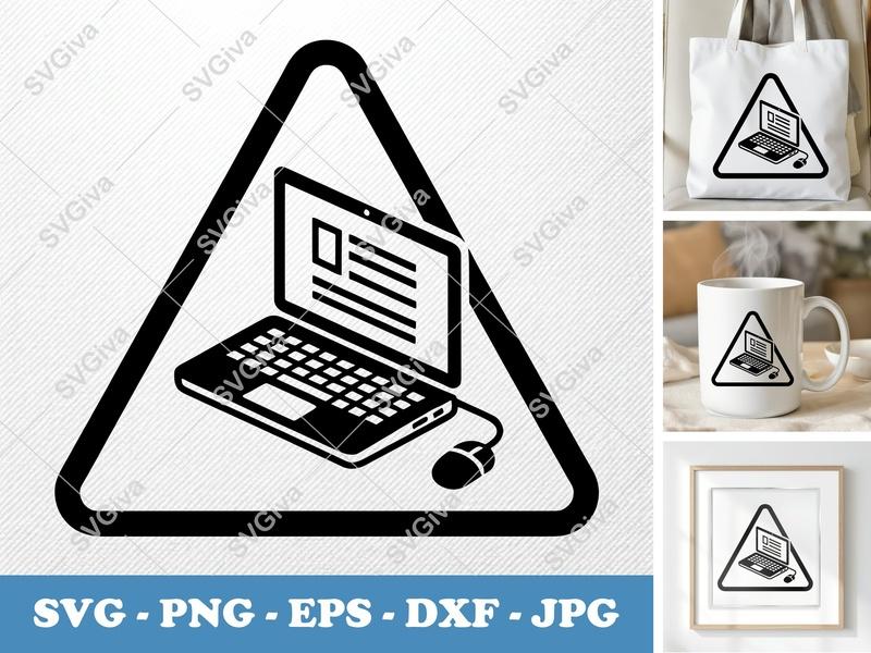 Laptop isometric angle SVG, Computer Mouse Icon, Minimal Design, PNG EPS DXF for Cricut | Silhouette