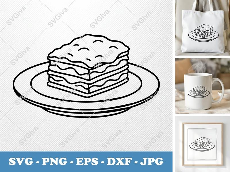 Lasagna on a Plate SVG | Friendly Bean-Shaped Cut File | Rounded Body Design | PNG DXF EPS | Cricut Silhouette Kitchen Decor