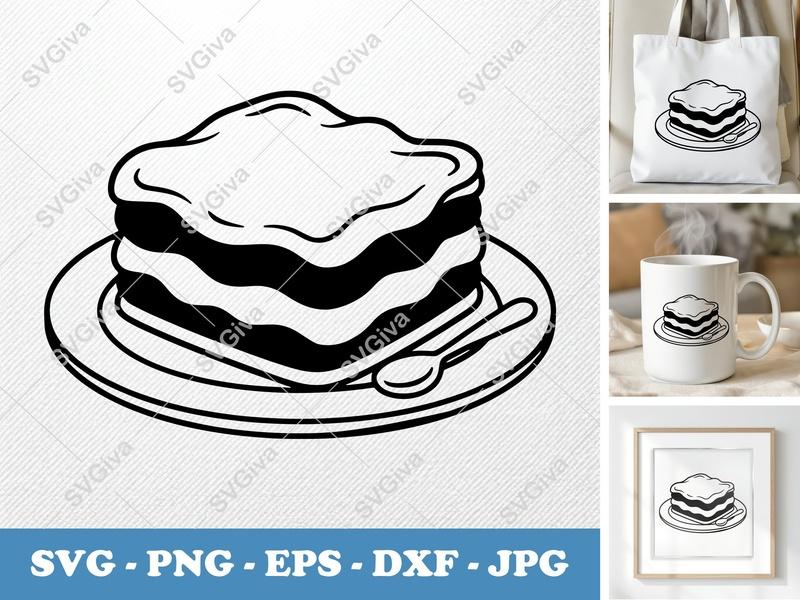 Lasagna on a Plate SVG | Puffy Soft Shapes | Inflated Pillow-Soft Design | PNG DXF EPS | Cricut Silhouette Cut File