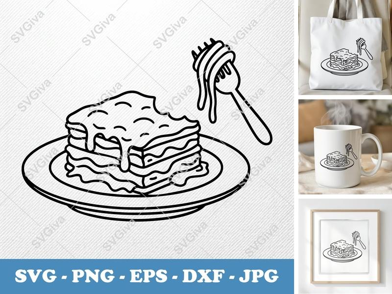 Lasagna Partially Eaten SVG | Friendly Rounded Body Bean Forms | PNG DXF EPS | Cricut Silhouette Cut File