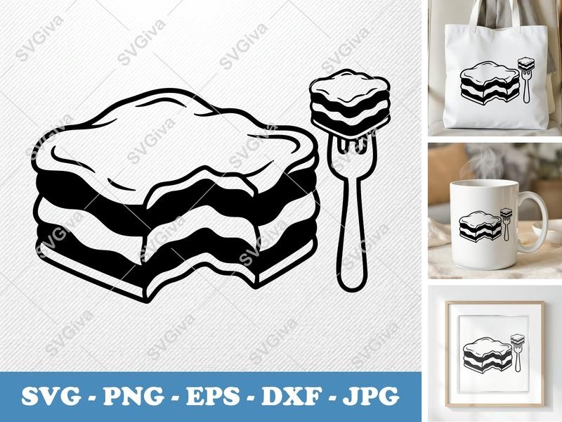 Lasagna Partially Eaten SVG, Puffy Pillow-Soft Shapes, PNG DXF EPS, Cricut Silhouette Cut File, Food Lover Gift
