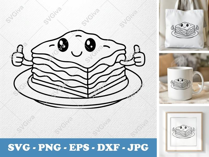Lasagna SVG | Kawaii Food Thumbs Up | Modern Clean Design | PNG EPS DXF | Cricut Silhouette File