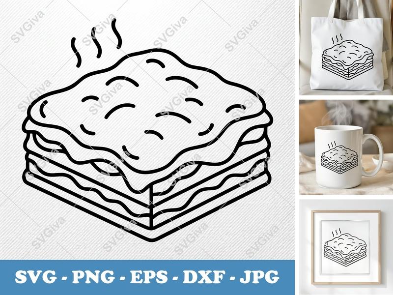 Lasagna SVG | Modern Minimalist Food Icon | Steaming Pasta PNG DXF EPS for Cricut & Silhouette | Kitchen Cut File