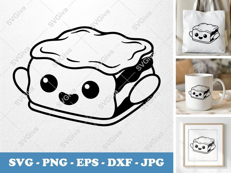 Lasagna with Smiling Face SVG | Puffy Soft Shapes PNG DXF EPS | Cricut Silhouette Cut File