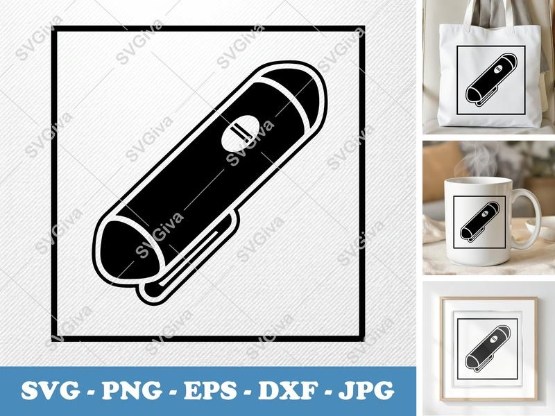 Laser Pointer classic svg icon | Black Solid Fill, White Contour, Crisp Edges SVG PNG EPS DXF for Cricut & Silhouette