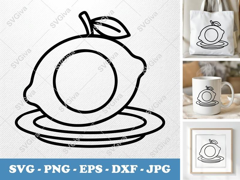Lemon on a Plate SVG | Friendly Bean-Shaped Cut File | Rounded Body Design, White Circle | PNG DXF EPS for Cricut, Silhouette