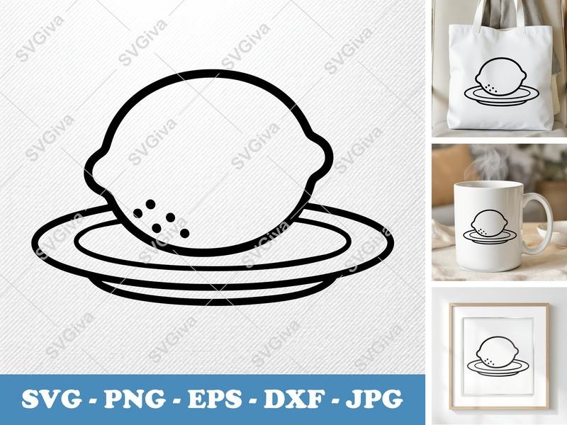 Lemon on a Plate SVG | Puffy Pillow Soft Shapes | PNG DXF EPS | Cricut Silhouette Cut File