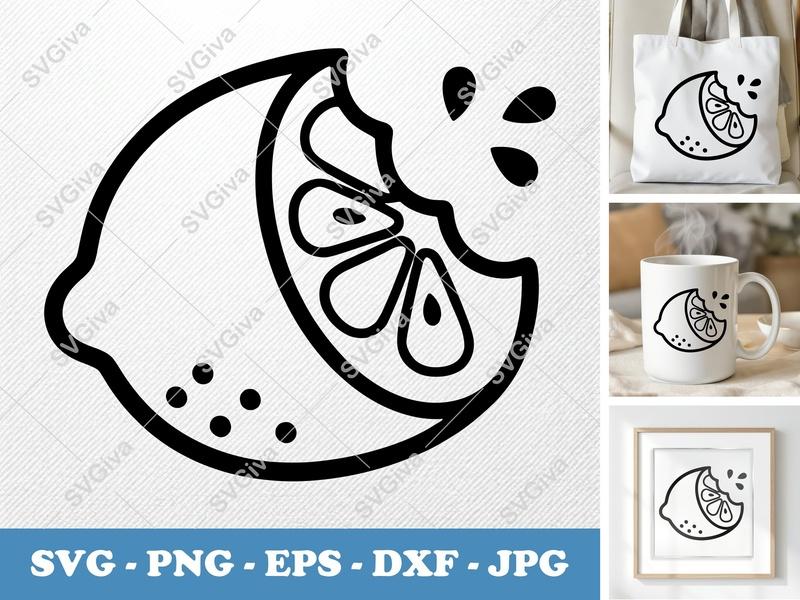Lemon Partially Eaten SVG | Puffy Inflated Shapes | PNG DXF EPS | Cricut Silhouette Cut File