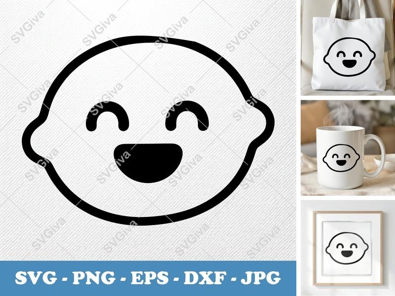Lemon Smiling Face SVG | Puffy Soft Kawaii Cut File | PNG DXF EPS | Cricut Silhouette Vector