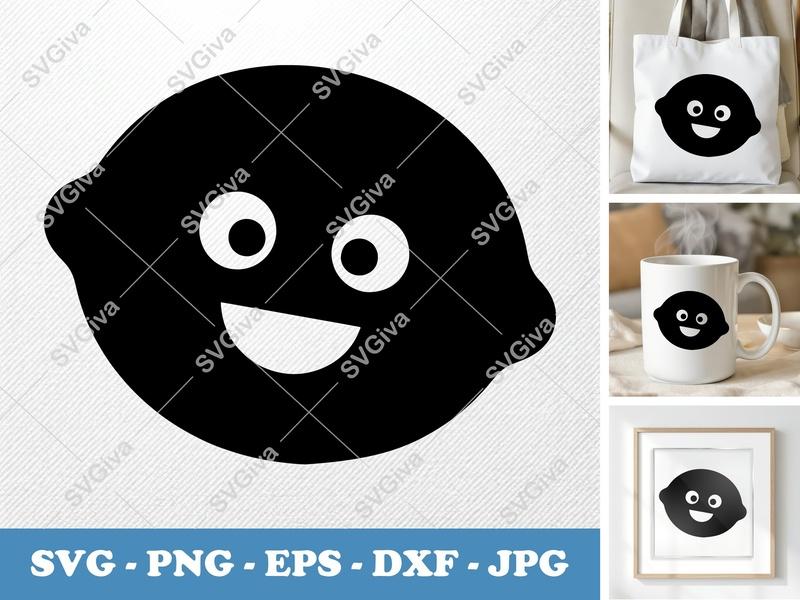 Lemon Smiling Face SVG, Puffy Soft Shapes PNG DXF EPS | Cricut Silhouette File | Cute Fruit Vector