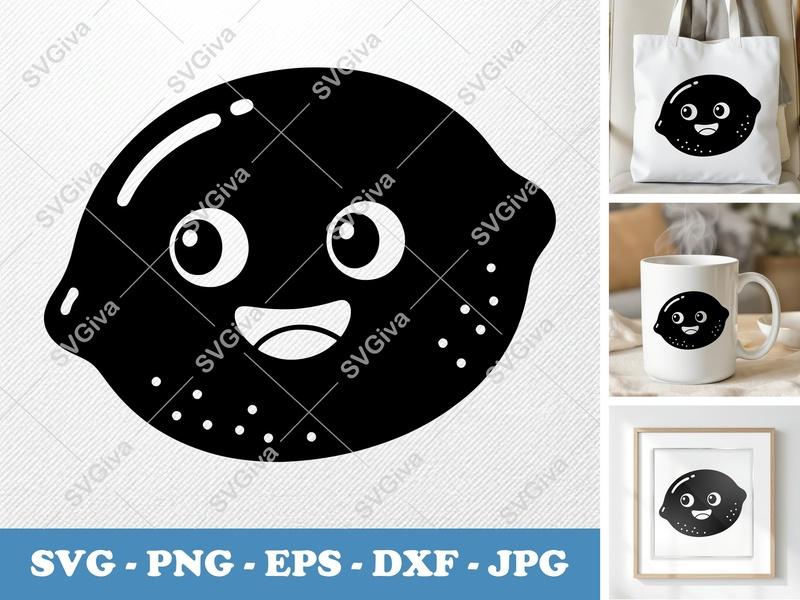 Lemon SVG | Kawaii Fruit Cut File, Cute Citrus Clipart | PNG EPS DXF | Cricut Silhouette Design | Modern Food Icon