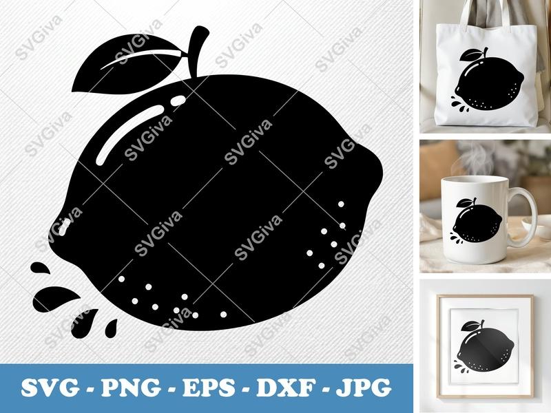 Lemon SVG | Modern Citrus Fruit Cut File | Juice Splatter | PNG EPS DXF for Cricut & Silhouette