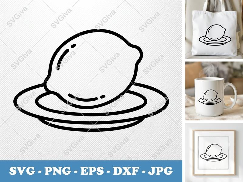 Lemon SVG | Modern Clean Fruit Design with Plate | PNG EPS DXF for Cricut, Silhouette | Kitchen Decor Cut File