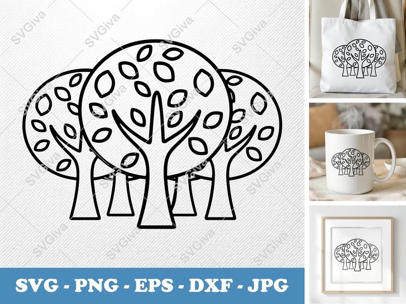 Lemon Tree in a group SVG | Rounded Outline Trees with Leaves | PNG EPS DXF for Cricut Silhouette Cutting Files
