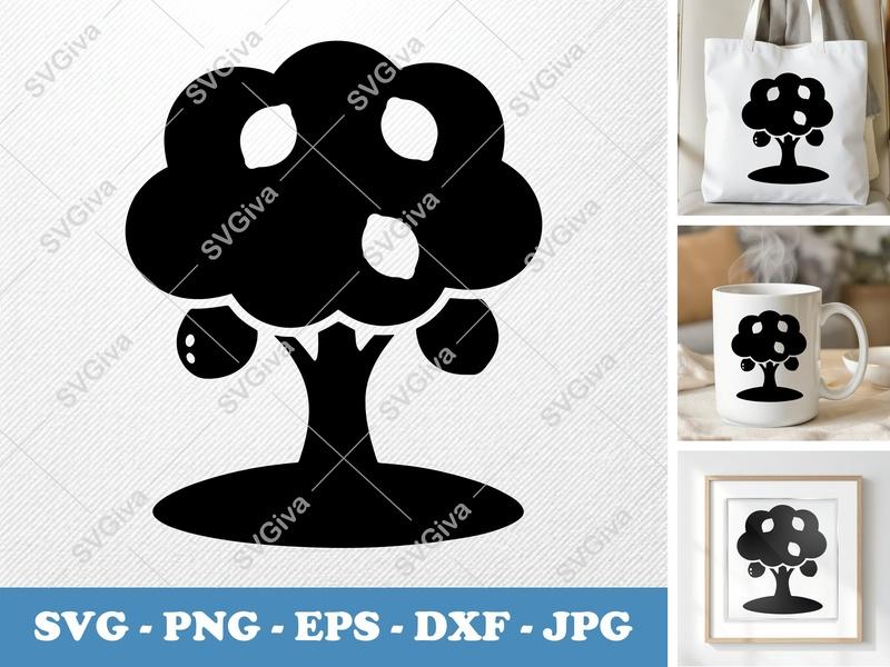 Lemon Tree on a piece of land SVG | Puffy Soft Icon | Lemon Fruit Cut File | PNG EPS DXF for Cricut Silhouette