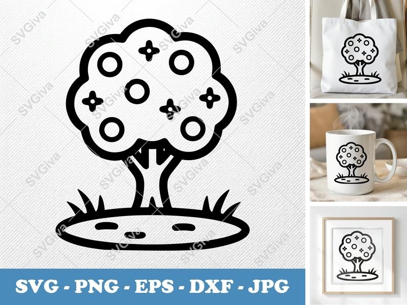 Lemon Tree SVG | Modern Fruit Tree Cut File for Cricut, Silhouette | Minimalist Lemon Art, PNG, EPS, DXF