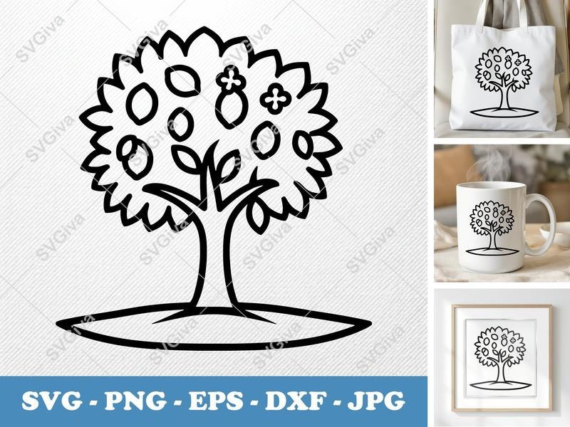 Lemon Tree SVG, Outline Fruit Tree, Modern Clean Design, PNG EPS DXF for Cricut | Silhouette Cut File