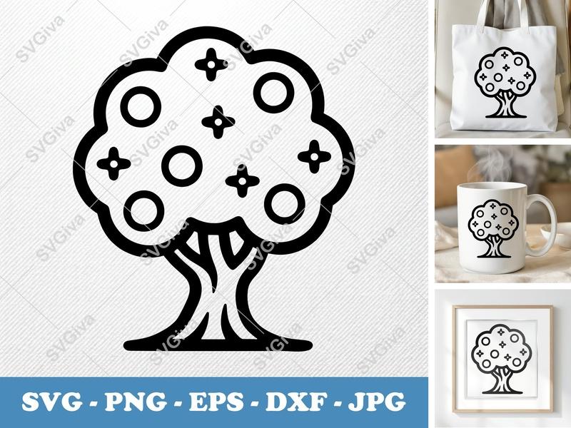 Lemon Tree SVG | Simple Line Art Citrus Fruit | Modern Design | PNG, EPS, DXF for Cricut & Silhouette